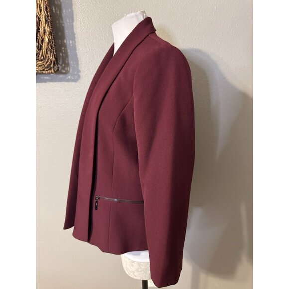 Kasper Suit Jacket Blazer 8 Maroon Plum Open Front 3/4 Long Sleeve NEW - Picture 7 of 16